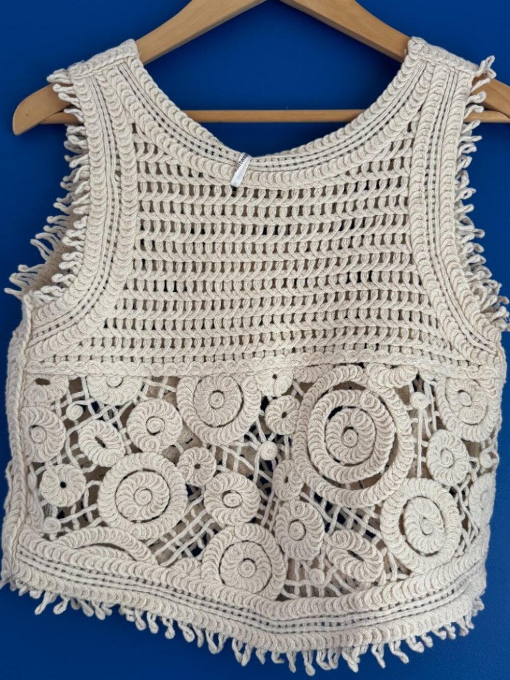 Boho Crochet Ecru White Knit Cotton Crop Half Top Cottagecore Fairy - OS
